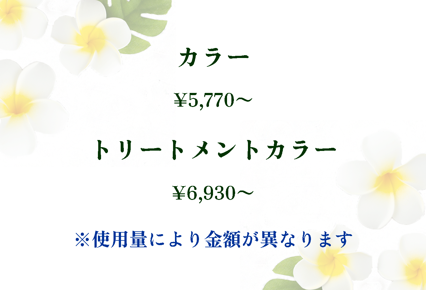 カラー料金表